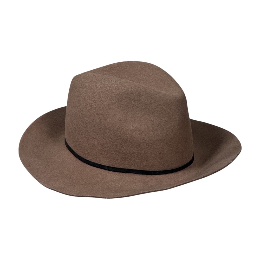Janessa Leone Wool Felt Leather Trim Brown Fedora Made in USA Womens Small